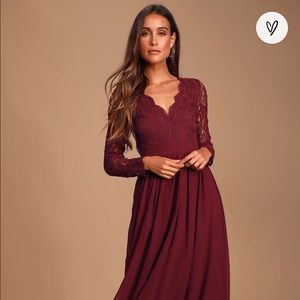 Burgundy Long Sleeve Lace Maxi Dress
